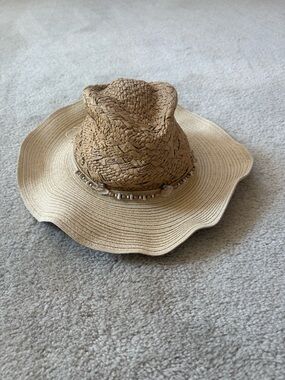 Cappelli Straworld Two-Tone Wide Brim Straw Hat with Beaded Band - Natural/Tan